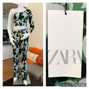 ❣️🆕Zara Jacquard High Waist O Ring Flare Pants & One Shoulder Top❣️